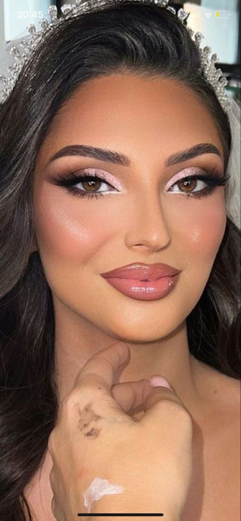 Bridal Glam Makeup Smokey Eye, Bride Makeup Brown Eyes Smokey, Wedding Makeup Hollywood Glam, Glam Bride Makeup Hooded Eyes, Bridal Makeup Full Glam, Full Glam Bridal Makeup, Full Glam Wedding Makeup, Bride Makeup Arabic, Glam Bride Makeup