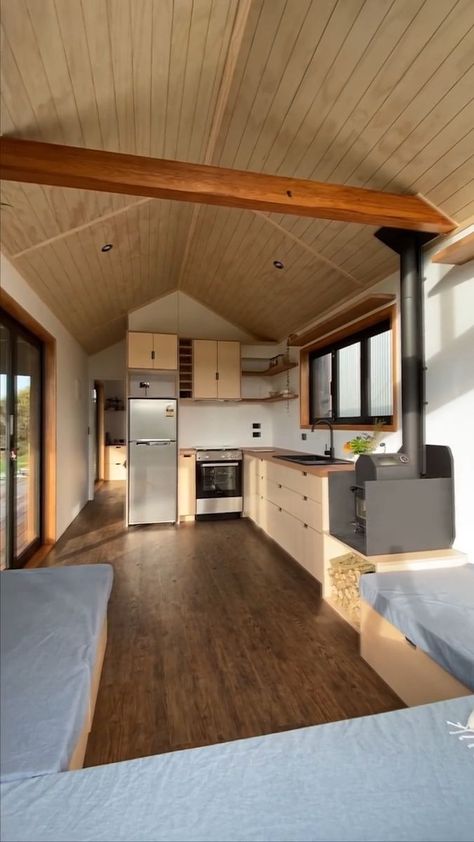 Incredible 310-sqft Single-Floor Tiny House! | bedroom, New Zealand, whale, house | Could you see yourself living in this beautiful 310-sqft "Whale" tiny house with a single-level? Where would you place it if you could anywhere in the... | By Dream Big Live Tiny Co. Single Level Tiny House, Tiny House One Level, Tiny House Shed Conversion, Shed To Tiny House Conversion, Shed To House Conversion, Shed Homes Interior, Small Condo Decorating, Shed To House, Small Log Homes