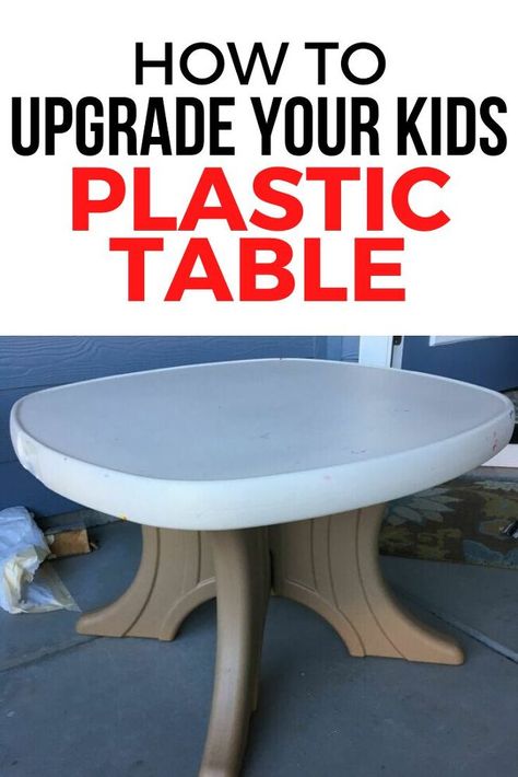 Check out how some paint can transform your kids playspace with this cute and easy table makeover project. See how to quickly create a fun play area for your kids. #diy #plastic #table #makeover Plastic Table Makeover, Easy Table, Kids Picnic Table, Farmhouse Trends, Kids Picnic, Mirror Makeover, Shaker Style Doors, Diy Chalkboard, Vintage Stool