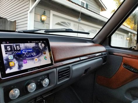 New headunit and vinyl wrapped part of the dash and doors. Thinking of painting the interior black sometime in the future. The headunit is a single din with a screen the plugs into it so did not have to modify the dash#obs #ford #powerstroke #obsempire #obskings #powerstrokearmy Obs Ford Interior, Obs F150, Obs Powerstroke, 1996 Bronco, Ford F150 Interior, Ford F250 Diesel, Ford F150 Accessories, 1995 Ford F150, Ford 150