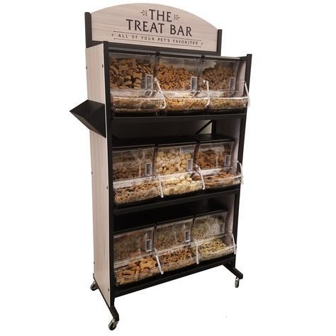 Dog Treat Bar Display, Dog Store Ideas, Dog Treat Display, Pet Hotel Design, Pet Store Display, Dog Boutique Ideas, Dog Daycare Business, Pet Bakery, Pet Store Design