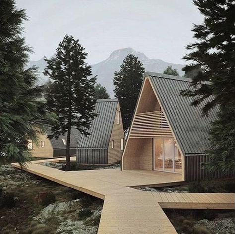 This flat pack, a-frame cabin can be popping up and put together in a matter of hours Triangle House, Rumah Minecraft, Best Modern House Design, A Frame House Plans, Frame Cabin, Container Architecture, Wood Architecture, Prefabricated Houses, A Frame Cabin