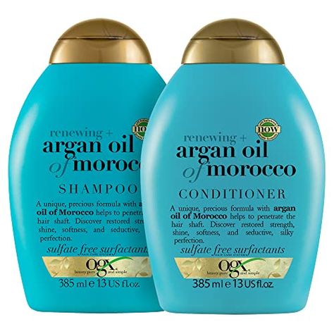 OGX Argan Oil of Morocco Sulfate Free Shampoo for Dry Hair, 385 ml & Argan Oil of Morocco Hair Conditioner for Dry Da... Shiny Hair Shampoo, Ogx Argan Oil Of Morocco, Ogx Argan Oil, Conditioner For Dry Damaged Hair, Color Stripping Hair, Ogx Shampoo, Argan Oil Morocco, Argan Oil Of Morocco, Shampoo For Dry Hair