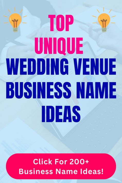 Looking for unique Wedding Venue business name ideas? Check out our list of top unique, funny, cute and catchy Wedding Venue business names in our blog post! Wedding Venue Names Ideas, Venue Names Ideas, Wedding Venue Names, Wedding Venue Business, Event Rental Business, Venue Business, Ideas Name, Wedding Planner Career, Name Idea