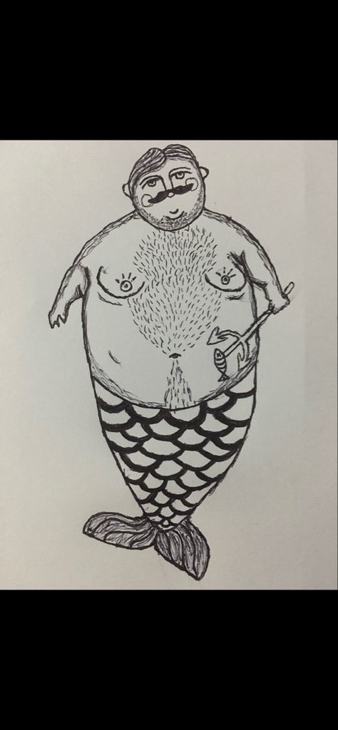 Drawing of fat merman Fat Mermaid Tattoo, Merman Tattoo, Fat Mermaid, Fat Art, Mermaid Tattoo, Art Projects, Mermaid, Pasta, Humanoid Sketch