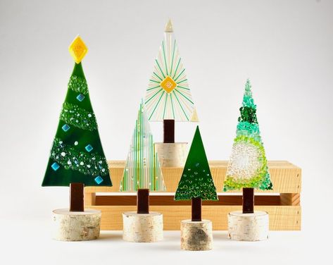 Deck the Halls Collection Handmade Fused Glass Christmas Trees by Terry Gomien - Etsy Glass Fusing Christmas, Fused Glass Trees, Glass Christmas Trees, Glass Trees, Emerald Forest, Fused Glass Christmas, Holiday Trees, Enchanted Wood, Imperfectly Perfect