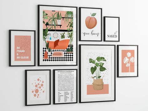 8pc Peach Bathroom Decor, Peach bathroom printables, peach decor, nice bum, peachy prints, peach bathroom art, peach prints, peach wall art by PrintItAtHomeDesigns on Etsy Peachy Bathroom, Peach Bathroom Decor, 40th Anniversary Decorations, Peach Bathroom, Bathroom Theme, Peach Decor, Teal Wall Art, Grey Bedroom Decor, Peach Walls