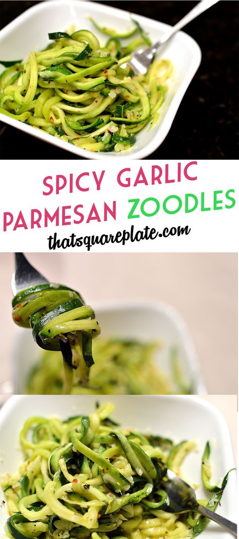 Spicy Garlic Parmesan Zoodles {Zucchini Noodles} -- You can adjust the heat. Simple weeknight side or light meal. #Recipe from www.thatsquareplate.com Spicy Zucchini Noodles, Healthy Recipes For Two, Spicy Zucchini, Noodles Healthy, Zoodles Recipe, Butter Noodles, Zoodle Recipes, Veggie Noodles, Spiralizer Recipes