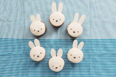 Miffy Small Batch Carrot Cupcakes · i am a food blog i am a food blog Miffy Cupcakes, Petal Cupcakes, Carrot Cupcake Recipe, Bunny Cakes, Cream Cheese Frosting Easy, Spring Time Desserts, Easter Bunny Cupcakes, Small Batch Baking, Bunny Cupcakes