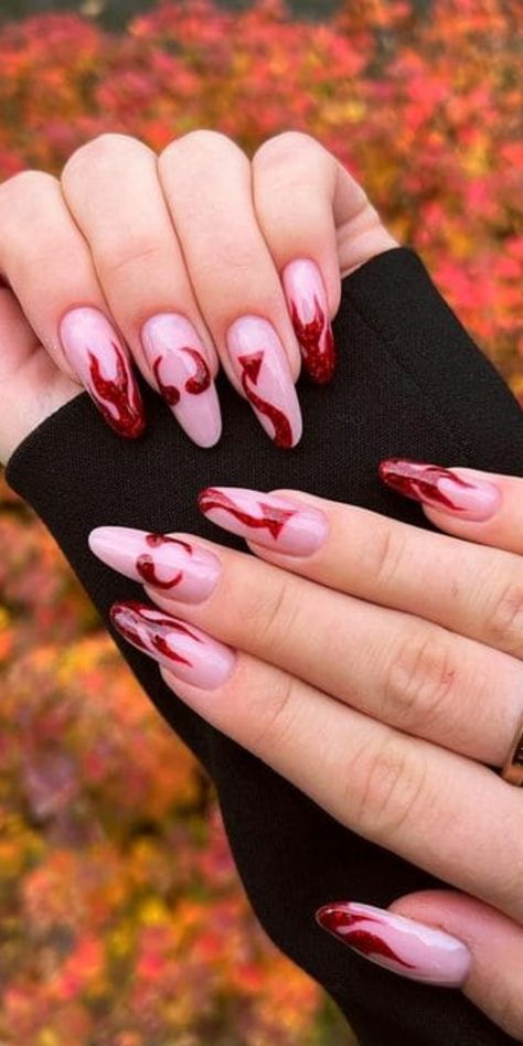 Raise your hands if you are a totally fabulous and sassy lady who loves to catch all the attention. Wait, Devil Nails Halloween, Devil Nail Art, Satanic Nail Art, Devil Nails Designs, Demon Nails, Devil Nails, Dark Acrylic Nails, Asmr Skincare, Video Asmr