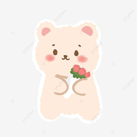 sticker,korean bear,bouquet,flower,cute,lovely,girly,rose,leaf,illustration,bear Hoppang Korean Bear, Korean Bear Stickers, Bear Holding Flowers, Cute Flower Stickers, Sketchbook Themes, Flower Bouquet Sticker, Cartas Ideas, Cute Bouquet, Illustration Bear