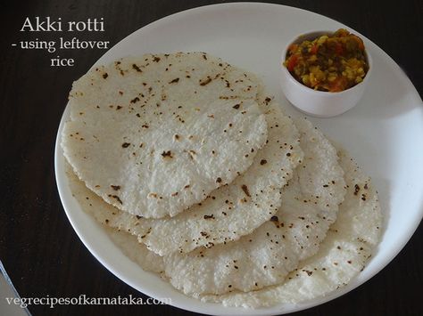 Rotti is prepared using leftover rice, rice flour and salt. Akki or rice rotti using leftover rice is very popular in Coorg or madikeri region of Karnataka. Akki Rotti Recipe, Akki Roti Recipe, Using Leftover Rice, Cooked Rice Recipes, Karnataka Recipes, Akki Roti, Yum Breakfast, Jain Recipes, Hebbar's Kitchen