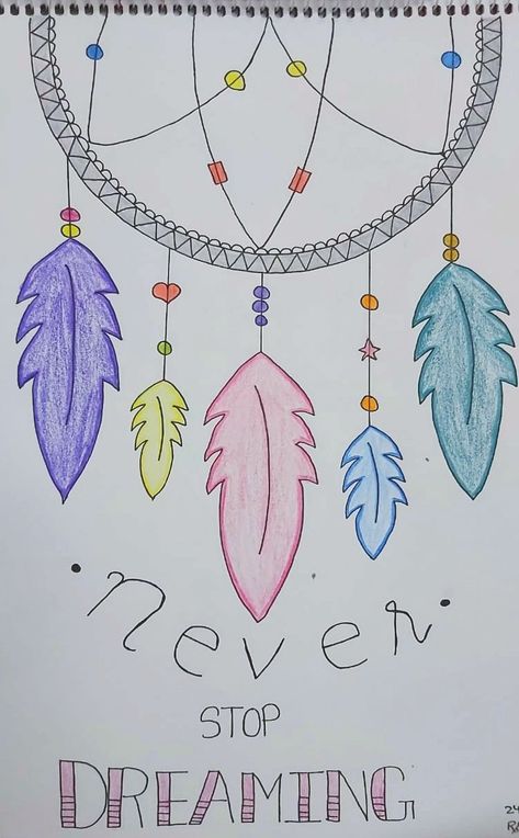 My Dream Art Room Drawing Easy, How To Draw Dream Catcher Step By Step, Easy Dream Catcher Drawing, Dare To Dream Poster Drawing, Dreamcatcher Drawing Easy, Dream Catcher Drawing Colorful, Dream Art Room Drawing, Dream Catcher Sketch, Dreamcatcher Drawing