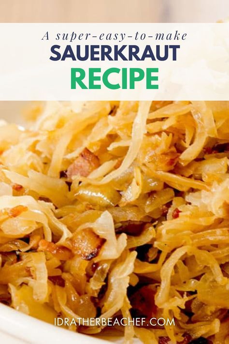 A Super Easy Sauerkraut Recipe by I’d Rather Be a Chef | Everyday Low Carb Recipes | low carb | keto-friendly | gluten-free. In this sauerkraut recipe, we will make some delicious, golden brown kraut that pairs perfectly with pork chops, sausage or burgers. Explore the recipe! sauerkraut, sauerkraut recipe, homemade sauerkraut, homemade sauerkraut recipe, easy to make sauerkraut, delicious food, delicious homemade food, easy homemade recipes, super easy recipes, family dinner recipes Sweet Sauerkraut Recipes, Best Ever Saurkraut, How To Cook Sauerkraut, Saurcraught Recipes, Saurkraut Recipes Polish, Sourcrout Recipes Easy, Best Sauerkraut Recipe, Recipes For Sauerkraut, Saurkraut Recipes Easy