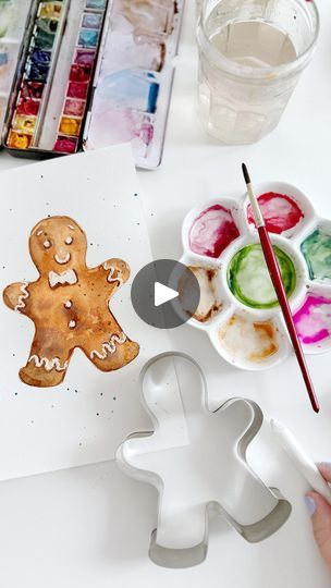 Watercolor Gingerbread Man, Watercolor Gingerbread House, Gingerbread Man Painting, Easy Watercolor Christmas Cards Diy, Wax Painting Art, Watercolor Christmas Cards Diy, Girl Craft, Ginger Bread House Diy, Cute Gingerbread Man