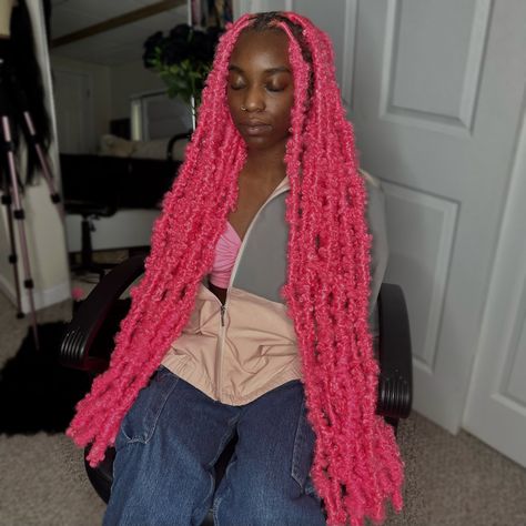 Pink Island Twist, Pink Passion Twist, Pink Butterfly Locs, Jumbo Butterfly Locs, Pink Goddess Braids, Red Butterfly Locs, Pink Faux Locs, Locs Pink, Jumbo Locs