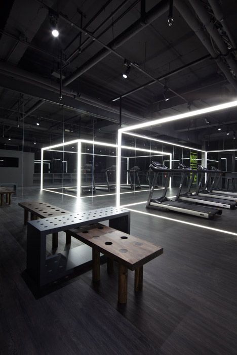 For more inspiration follow on IG: THEGYPSETTER  Nike Studio in Beijing by Coordination Asia Boutique Gym, Beijing City, Gym Lighting, Gym Design Interior, Gym Interior, Home Gym Design, Gym Room, Gym Decor, Fitness Design