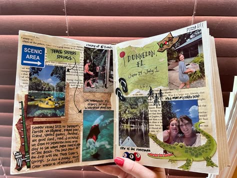 Scrapbook Pictures Ideas, Travel Documentation Ideas, Memory Scrapbook Aesthetic, Scrapbook Life Story, Things To Scrapbook, Vacation Scrapbook Ideas Layout, Poloroid Scrapbook Ideas, Scrapbook Page Inspiration, Picture Diary Ideas