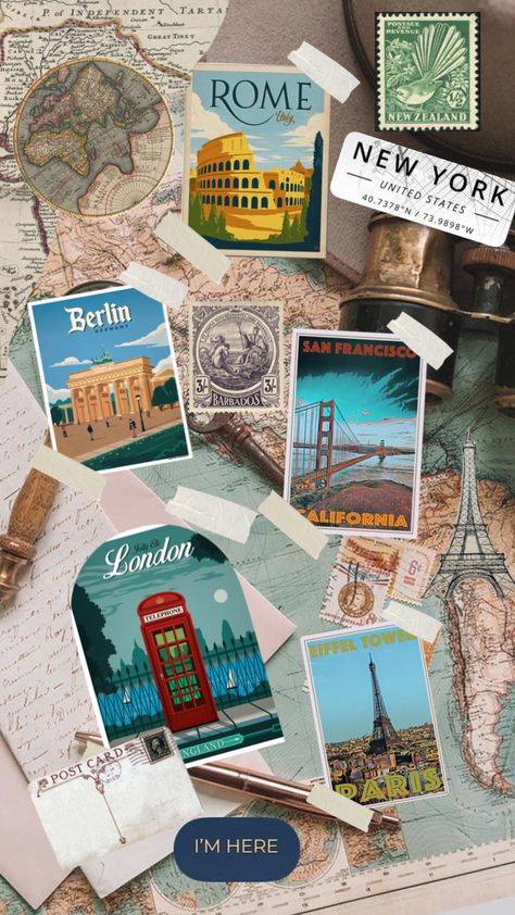 Travelling 🧳 #travel #travelling #london #la #california #berlin #rome #newyork #newzealand #globe #world #paris #eiffeltower #sightseeing #tourism #tourist #postcard #landmarks #holiday #holidays Tourism Wallpaper Aesthetic, Travel Aesthetic Design, Travel Collage Wallpaper, Vintage Travel Aesthetic, Aesthetic Travel Wallpaper, Postcard Wallpaper, Travel Collage, Travel Stamp, Vision Board Images