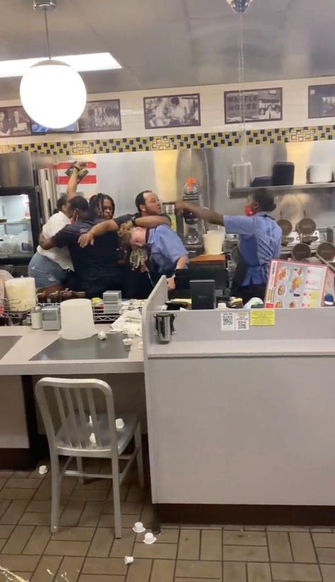 Former Waffle House worker says she was 'blacklisted' after viral brawl Waffle House Food, Truck Wedding, Fendi Jacket, Food Truck Wedding, Waffle House, Wedding Food, A Chair, Self Defense, Food Truck