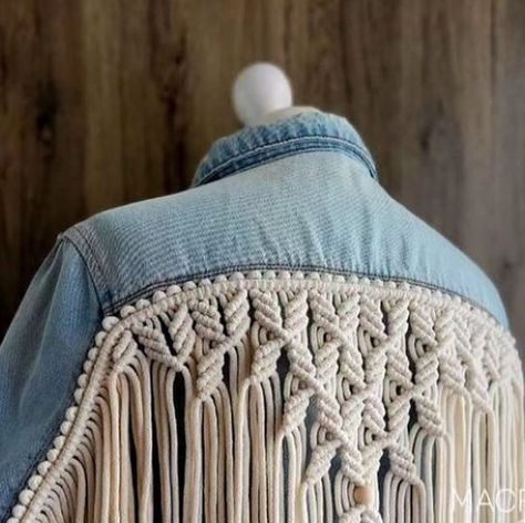 Denim Macrame, Macrame Jacket, Macrame Top, Macrame Style, Macrame Clothes, Macrame Colar, Cool Denim, Macrame Dress, Festival Jacket