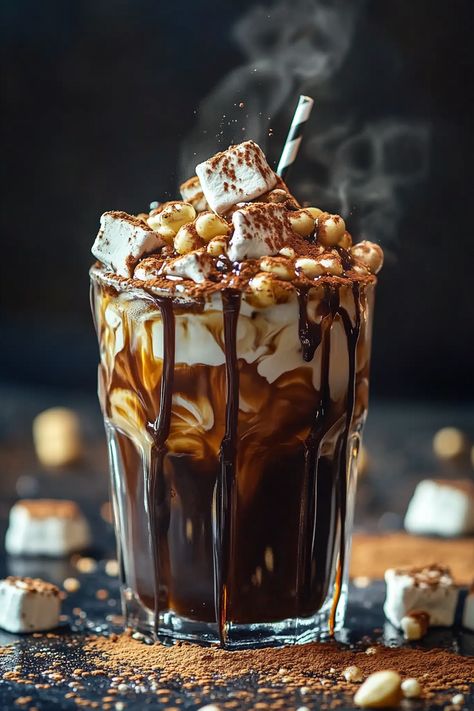 S’mores Iced Coffee S’mores Iced Coffee, Iced Coffee Chocolate, Marshmallow Whipped Cream, Birthday Preparation, Expressions Photography, Swiss Miss, Chocolate Drink, Chocolate Smoothie, Sweet Coffee