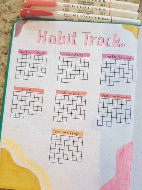 Habits Journal Ideas, Dot Journal Habit Tracker, September Bullet Journal Habit Tracker, Habit Journal Ideas, Journaling Tracker Ideas, Summer Habit Tracker, Habit Tracker Journal Ideas, Dot Notebook Ideas, Diy Habit Tracker