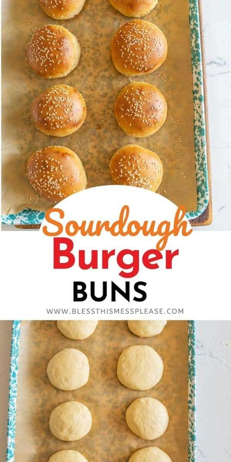 Sourdough hamburger buns just add an extra oomph of flavor to any burger with that signature sourdough taste and light nuttiness from sesame seeds on top! #sourdoughbuns #sourdoughburgerbuns #bunrecipe #sourdough #homemadeburgerbuns Easy Sourdough Hamburger Buns, Sourdough Buns No Yeast, Homemade Hamburger Buns No Yeast, Sourdough Hamburger Buns No Yeast, No Yeast Hamburger Buns, Easy Sourdough Buns, Sourdough Sandwich Buns, Sourdough Hamburger Bun Recipe, Sourdough Buns Burgers