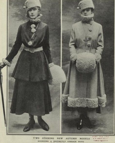 Historical costuming and vintage sewing projects, with dress diaries and research on period dress from the 16th to the 20th century. Art Nuovo, Fashion 1910, Costume Inspirations, Fancy Braids, Belle Epoch, Russian Clothing, Russian Winter, 1910s Fashion, Russian Revolution