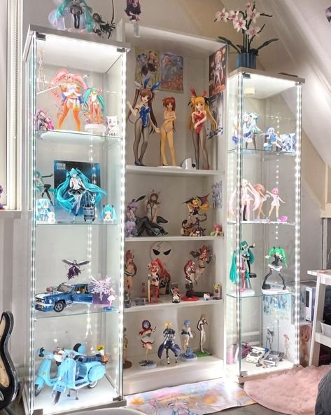 miku Jeanne sailor moon madoka homura Luna hello kitty plush figure figurine figuur car model scale prize bunny freeing kirigiri re zero rem ram dark angel hatsune yoko litter super sonico Kawaii room figure colecting colection pink green blue cyber y2k racing sonico ver good smile company hatsune miku racing race 🏁 🏎 miku with you 2018 2016 mustang lego bonsai Lamborghini dodge fast and furious anime anime figures anime set up figure display  ledlight display led lights glass cabinet Billy ew Figurine Shelf Display, Figure Shelf Display, Figurine Collection Display, Anime Figures Collection Display, Figure Collection Display, Figurine Display Ideas, Collectors Room Ideas, Figurine Storage, Figurine Shelf