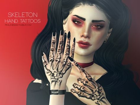 Hand tattoos, 20 colors. Found in TSR Category 'Sims 4 Female Tattoos' Skull Hand Tattoos, Tattoos Sims 4, Grungy Makeup, Skeleton Hand Tattoos, Skull Hand Tattoo, Sims 4 Tattoos, Sims 4 Traits, Goth Tattoo, Tattoo Female