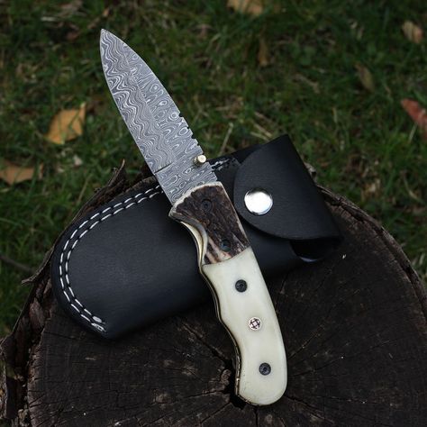 Damascus Pocket knife Damascus Pocket Knife, Luxury Gifts For Men, Cow Bones, Tactical Survival, Folding Pocket Knife, Damascus Knife, Mens Anniversary Gifts, Anniversary Gifts For Husband, Pocket Knives