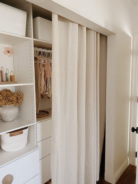 Closet Door Alternative, Curtains For Closet Doors, Door Alternatives, Diy Closet Doors, Bedroom Closet Doors, Closet Curtains, Beautiful Closets, Open Closet, Nursery Closet