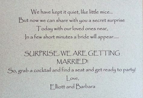 We're Getting Married, Wedding Surprise, Short Bride, Wedding Ceremony Script, Surprise Wedding, Wedding Picture Poses, Wedding Announcement, Wedding Top, Wedding 2015