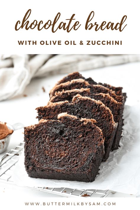 Olive Oil Chocolate Zucchini Bread | Buttermilk by Sam Olive Oil Zucchini Bread, Eggplant Spaghetti, Chocolate Bread Recipe, Bread Quick, Bread Oil, Best Zucchini Bread, Buttermilk Bread, Baking Journal, Chocolate Zucchini Bread