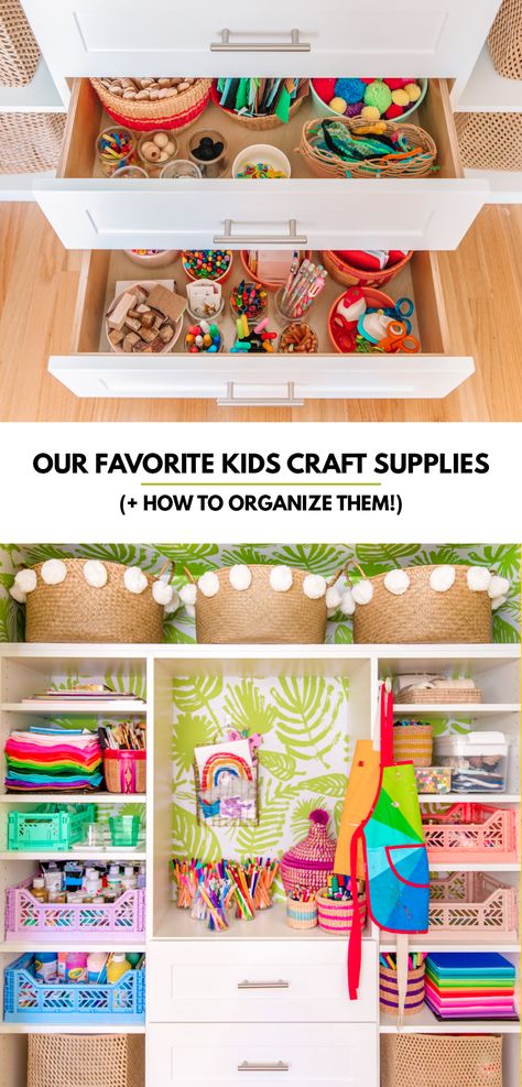 My Favorite Kids Craft Supplies (+ What's In Our Craft Closet!) - Studio DIY Closet For Kids, Closet Nook, Closet Studio, Craft Supply Storage, Craft Closet, Kids Craft Supplies, How To Make A Pom Pom, Imaginary Play, Studio Diy