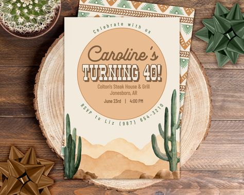 Boho Desert Cactus Rustic Birthday Party Invitation Template, Southwestern Cowboy Ranch Fiesta, Cowgirl Rodeo Invite DIY Instant Download M1 Rustic Birthday Party, Rustic Birthday Parties, Watercolor Cacti, Rustic Birthday, Cowboy Ranch, Boho Desert, Signs Decor, Style Birthday, Sun Rising