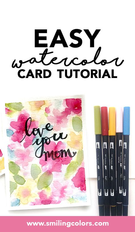 Easy watercolor card idea using Tombow Dual brush pens for watercoloring. Supplies and tutorial with video in post. Making Watercolor Cards, Diy Watercolor Cards, Tombow Pens, Painting Cards, Watercolor Practice, Handmade Stationary, Tombow Brush Pen, Brush Pen Art, Water Coloring