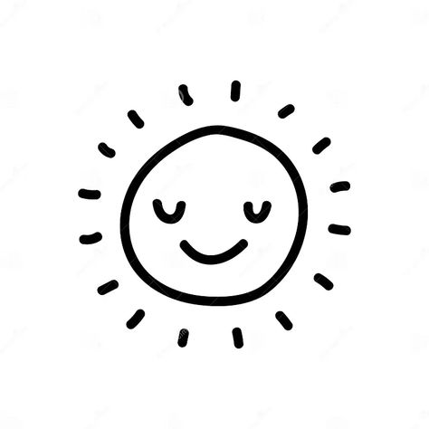 Happy Drawing Ideas Smile, How To Draw Sun, How To Draw A Sun, Sun Cartoon Drawing, Sunshine Doodle, Sunshine Drawing, Doodle Sun, Sun Doodle, Sun Outline