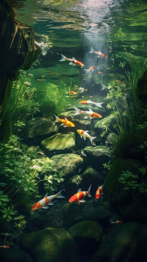 Koi fish animal carp underwater. | Free Photo - rawpixel Fish Asthetic Picture, Fish Desktop Wallpaper, Fish Wallpaper Desktop, Koi Fish Pond Aesthetic, Koi Pond Aesthetic, Koi Fish Underwater, Underwater Pond, Underwater River, Koi Swimming