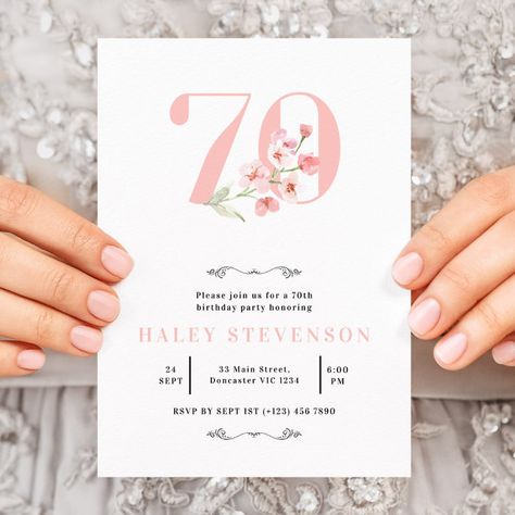 70th Birthday Simple Pink & White Floral Chic | Adult Birthday Invitations | Classic Chic minimal Elegant 70th Invitations | Sixty Years Birthday Celebration Chic Invitation, 20th Birthday Party, Classic Invitation, 60th Birthday Invitations, Invitations Birthday, 30th Birthday Invitations, 40th Birthday Invitations, 50th Birthday Invitations, Adult Birthday Invitations