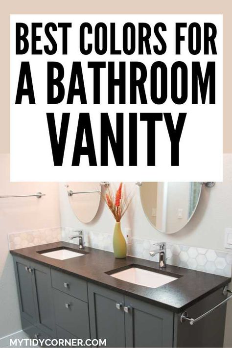 Are you looking for the best bathroom vanity colors? Here are the best paint colors for bathroom vanity. You will love these bathroom vanity paint color ideas. Discover the popular bathroom vanity color ideas. Painting Bathroom Vanity Top, Bathroom Paint Colors Cabinets, Best Paint For Bathroom Vanity, Bathroom Vanity Stain Colors, Gray Bathroom Vanity Paint Colors, Coloured Bathroom Vanity, Vanity Paint Colors Bathroom, Neutral Bathroom Vanity Paint Colors, Painted Vanities Bathroom