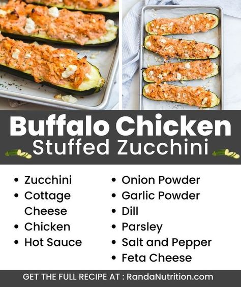 This high protein buffalo chicken stuffed zucchini boats recipe is a super easy low carb and low calorie dinner idea. Simple ingredients with a spicy twist. Chicken Stuffed Zucchini Boats, Enchilada Zucchini Boats, Chicken Stuffed Zucchini, High Protein Buffalo Chicken, Low Calorie Dinner, Zucchini Boats Recipe, Dill Chicken, Zucchini Boat Recipes, Stuffed Zucchini Boats