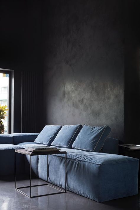 Office And Showroom Of Architectural Workshop Sergey Makhno - Picture gallery Blue Couch, Cosy Interior, Dark Interiors, Design Del Prodotto, Decoration Inspiration, Contemporary Decor, Modern Interior Design, 인테리어 디자인, Interior Design Inspiration