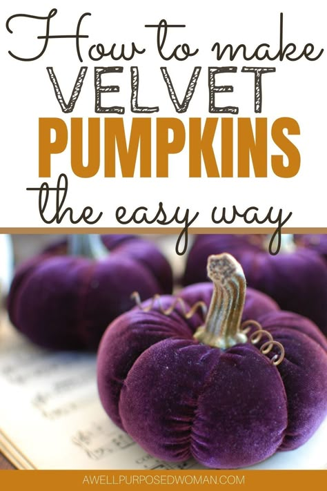 Learn how to make velvet pumpkins decor with sections and real stems! | Velvet pumpkin decor | velvet pumpkins diy | velvet pumpkins centerpiece | velvet pumpkin tablescape | pumpkin decor diy | pumpkin diy decorations | pumpkin diy crafts | fabric pumpkin pattern | fabric pumpkin pattern free | fabric pumpkins tutorial | fabric pumpkin centerpiece | fall pumpkin decor | fall pumpkin crafts | velvet pumpkins how to make | velvet pumpkins display | velvet pumpkins fall decor | fall decor ideas Making Velvet Pumpkins, Diy Fabric Pumpkins Pattern, Diy Velvet Pumpkins How To Make, Craft Pumpkins Diy, How To Make Stuffed Fabric Pumpkins, Velvet Pumpkin Diy, Velvet Pumpkins How To Make, How To Make Velvet Pumpkins, Mini Fabric Pumpkins Diy