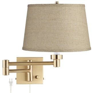 Wall Lights : Target Plug In Wall Lamp, Gold Plugs, Plug In Wall Lights, Brass Wall Lamp, Wall Sconces Bedroom, Burlap Fabric, Lamp Sets, Lamps Plus, Drum Shade