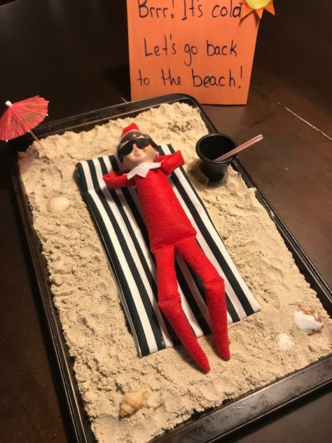 Elf At The Beach, Elf On The Shelf Hawaii, Beach Elf On The Shelf, Elf Beach Ideas, Elf On The Shelf Beach Ideas, Elf On The Shelf Beach, Elf On The Shelf Camping, Elf Pranks, Elf Things