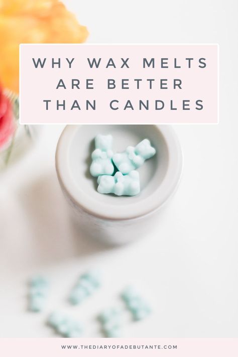 Candles Vs Wax Melts-- the ultimate fragrance showdown! Blogger Stephanie Ziajka shares reasons why wax melts are better than candles in today's post, along with a few wax melts hacks (like how to use them without a wax warmer) and a comparison of Scentsy wax bars vs Happy Wax natural soy wax melts. Click through for the full post on Diary of a Debutante! #waxmelts #candles #cozydecor #scentsy #happywax How To Price Wax Melts, Wax Melts In A Jar, How To Use Wax Melts, Packaging For Wax Melts, Squeezable Wax Melts Diy, Making Wax Melts To Sell, Wax Melt Display, Wax Melt Ideas, Wax Melts Diy