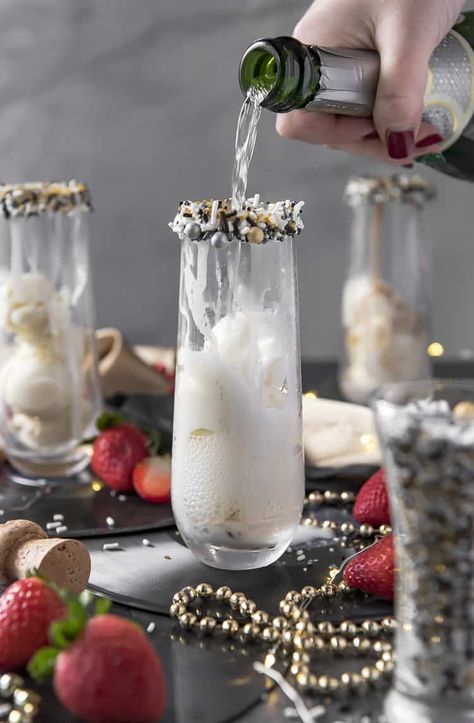 Pouring Champagne in a glass Pouring Champagne, Champagne Float, Ice Cream Sorbet, Floats Drinks, Ice Cream Floats, 2024 Christmas, Ice Cream Party, Champagne Glasses, 2 Ingredients