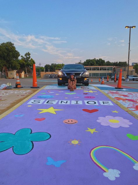 Parking Spot Painting Album Cover, Olivia Rodrigo Parking Spot, Purple Senior Parking Spot, Butterfly Senior Parking Spot, Taylor Swift Parking Spot Painting Ideas, Simple Parking Spot Painting Ideas, Taylor Swift Parking Spot Painting, Alumb Covers, Taylor Swift Senior Parking Spot